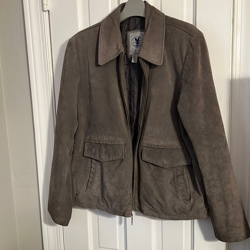 Adventures On The Wing Gray Leather Suede Pockets Zip Up Classic Jacket Large